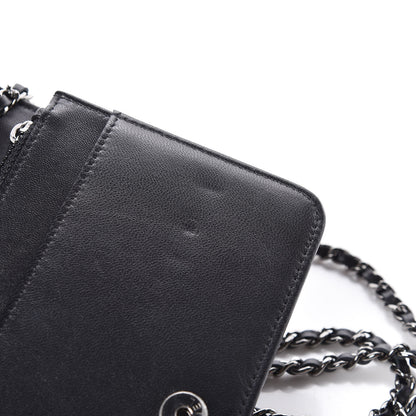Chanel Calfskin Crystal Studded Chevron Boy Wallet On Chain WOC Black 16 of 17