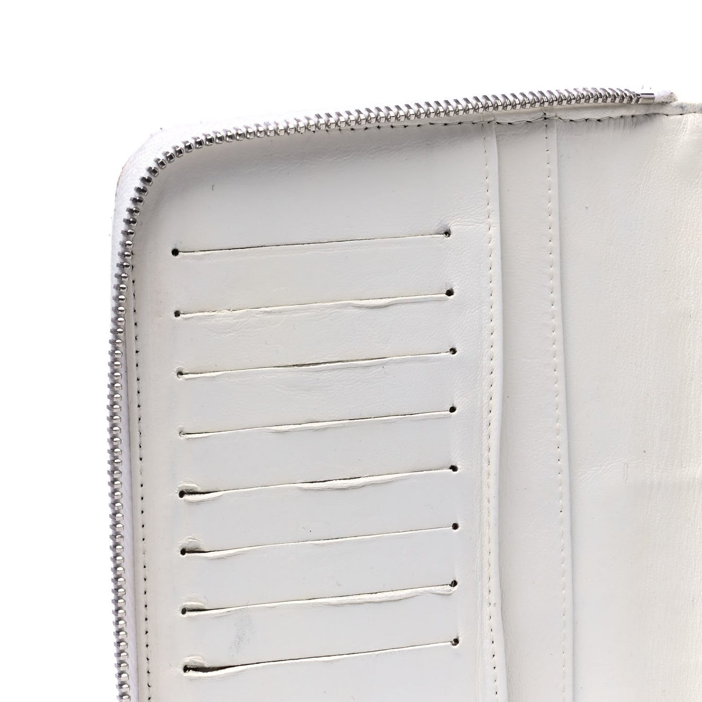 Lambskin Camellia Embossed Zip Around Organizer Wallet Off White