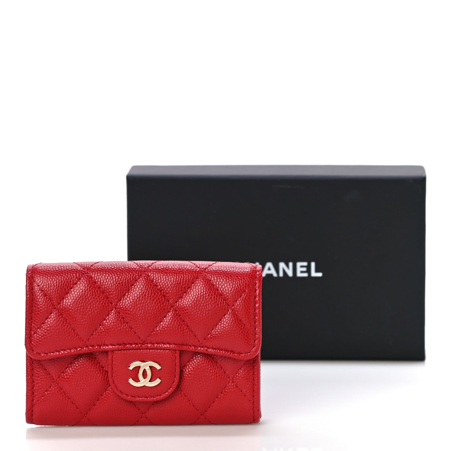Caviar Quilted Flap Card Holder Wallet Red