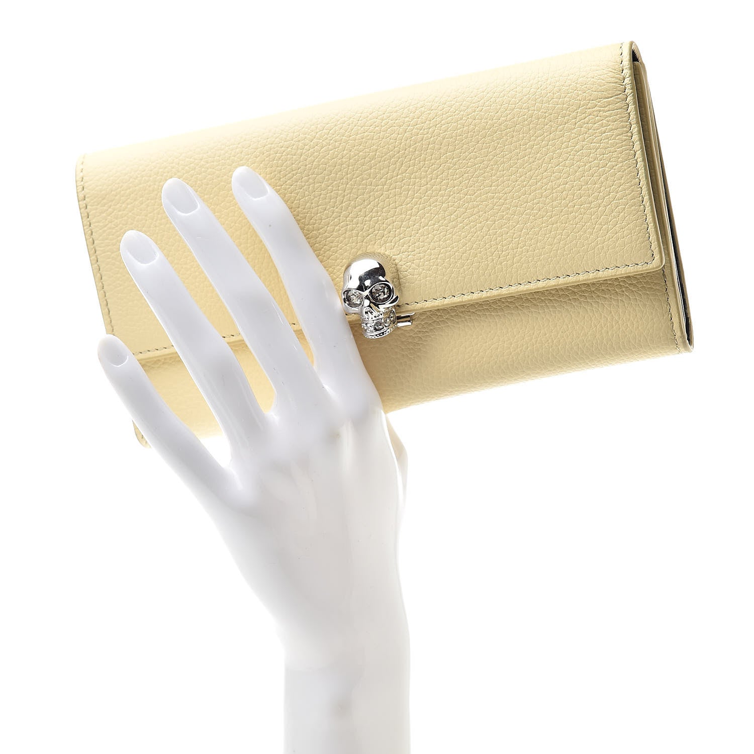 Alexander McQueen Small Grained Calfskin Skull Continental Wallet Lemon 2 of 9