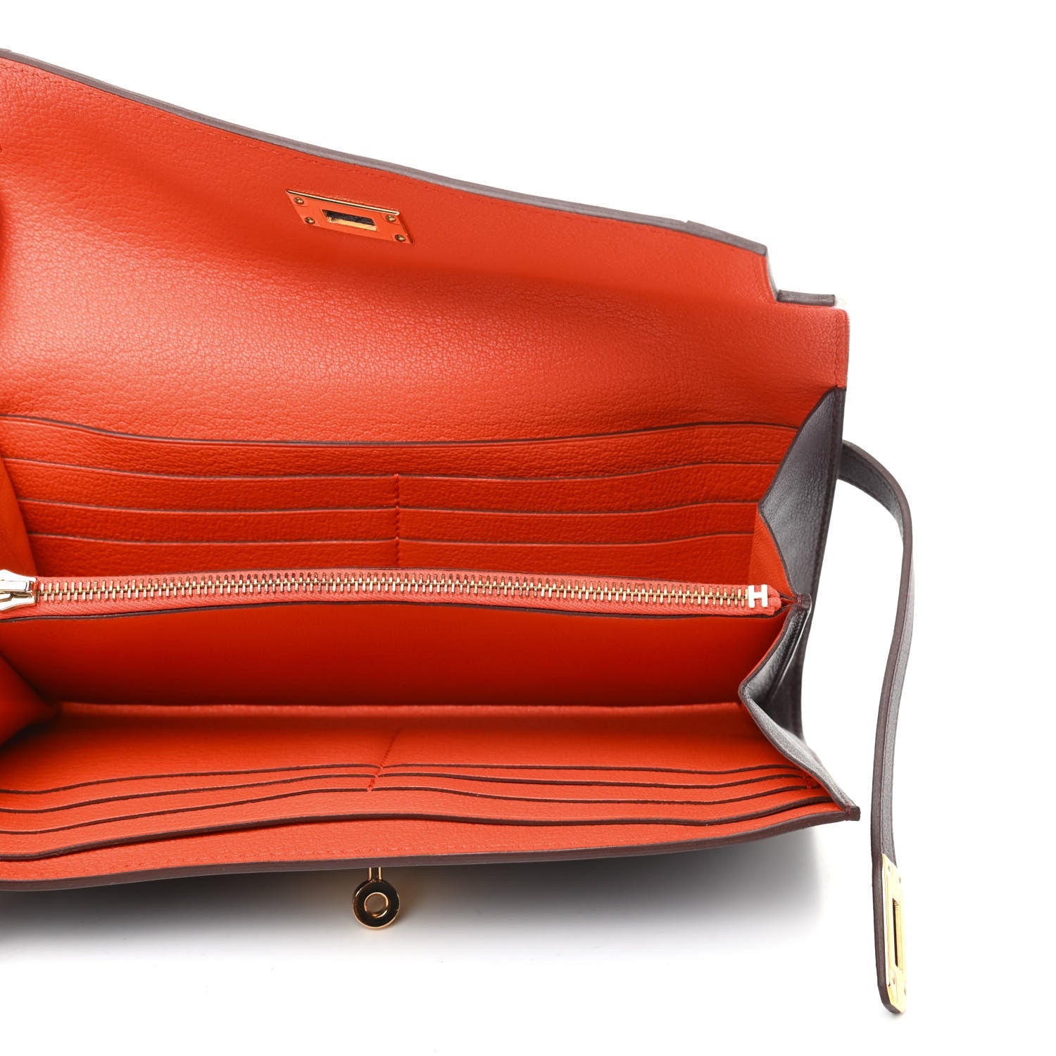 Hermes Swift Ghillies Kelly Longue Wallet Bordeaux Orange Poppy 5 of 9