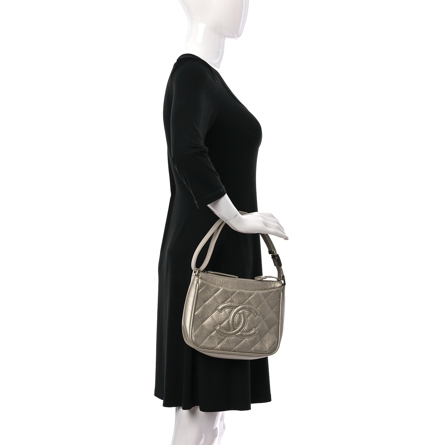 Metallic Caviar Quilted CC Hobo Gold