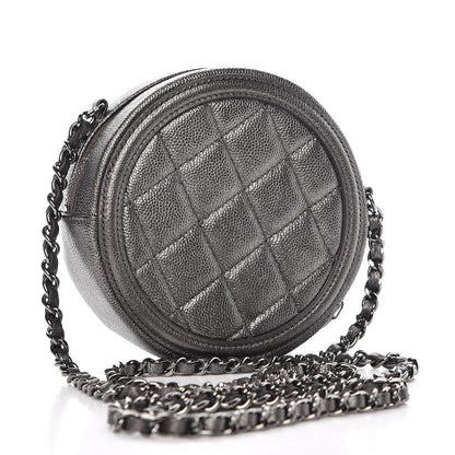 Chanel Metallic Caviar Quilted Round Filigree Crossbody Dark Silver 3 of 8