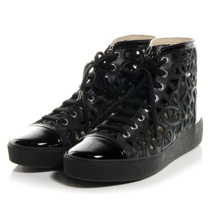Chanel Patent Grained Goatskin Hollow Out Flower Sneakers Black 39 3 of 6