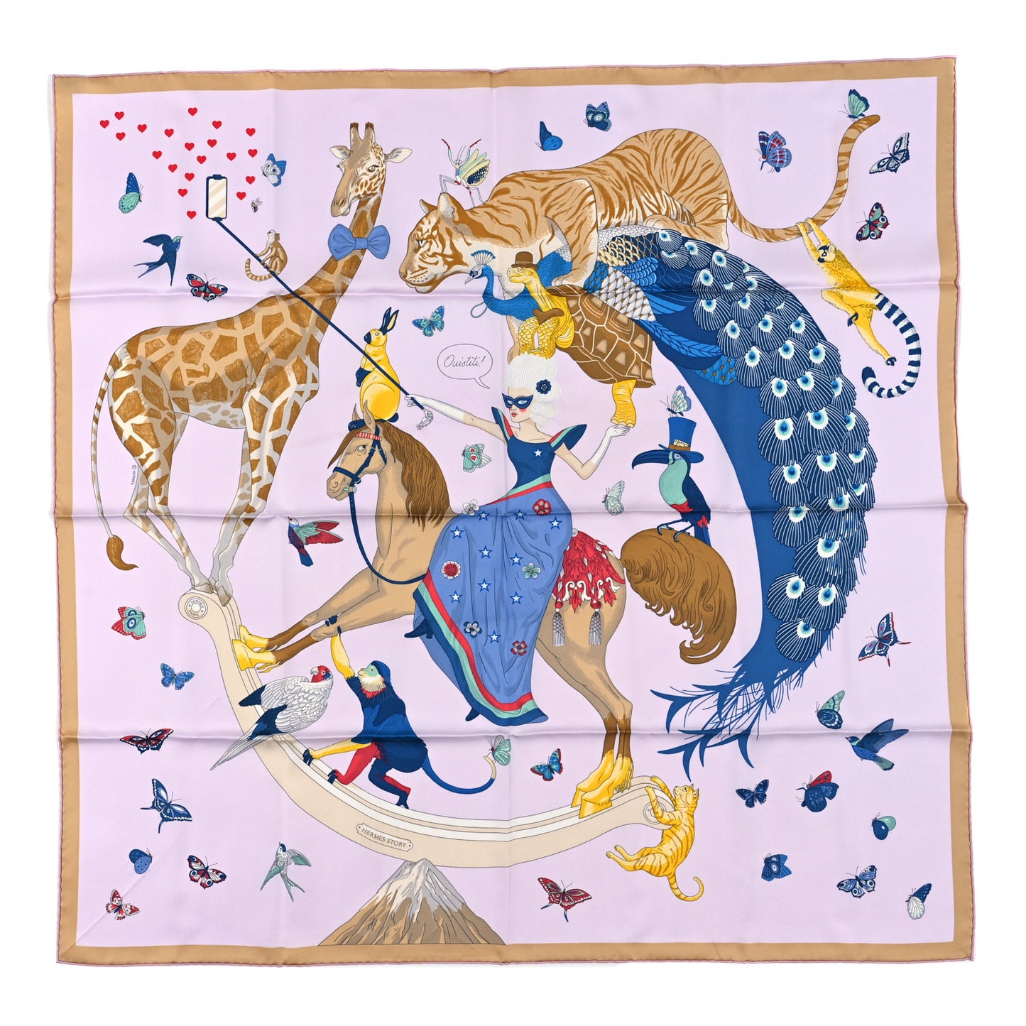 Silk Story Scarf 90 Rose Nacre Bleu Beige
