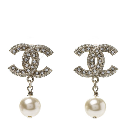 Chanel Crystal Pearl CC Drop Earrings Gold 1 of 5