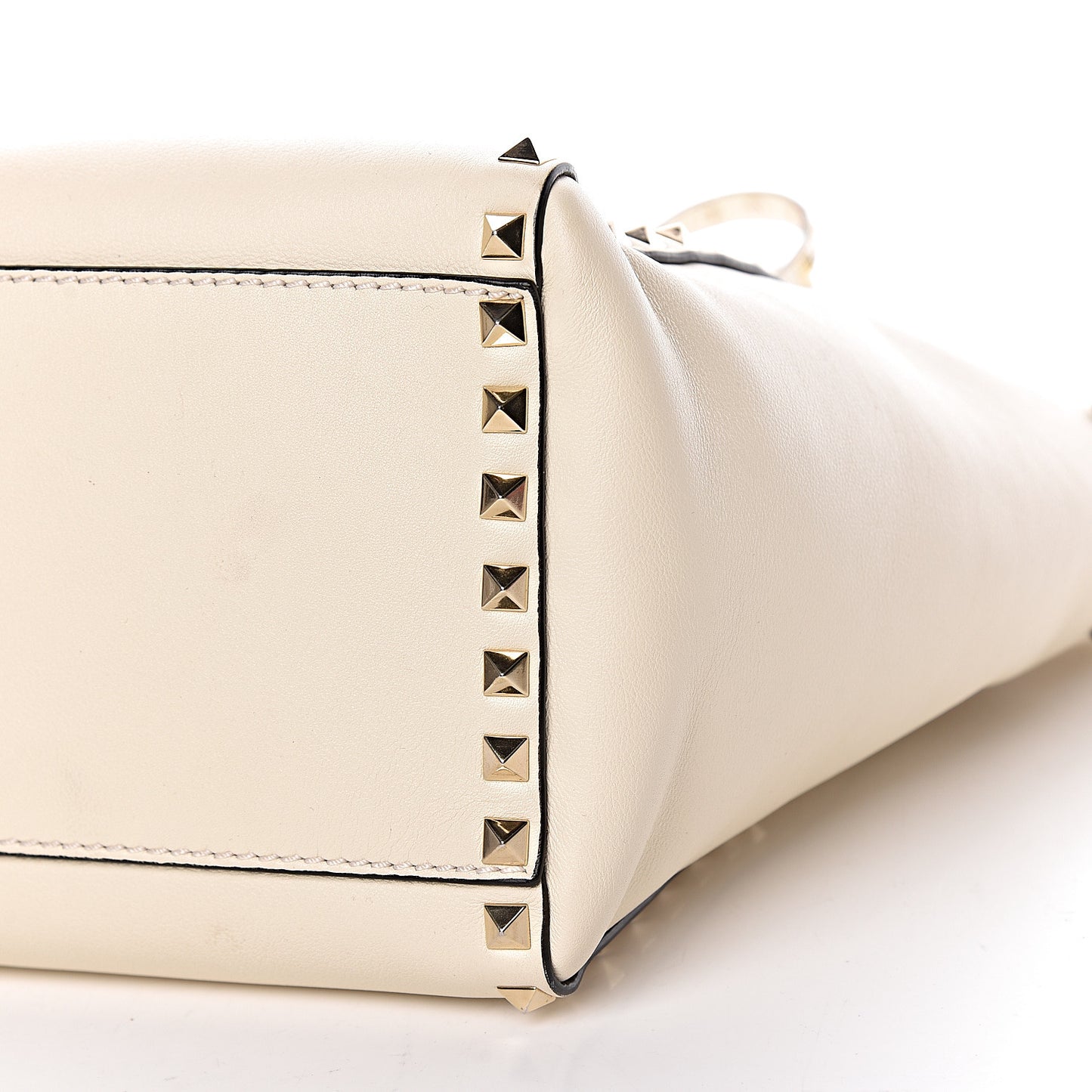 Vitello Rockstud Double Handle Tote Ivory