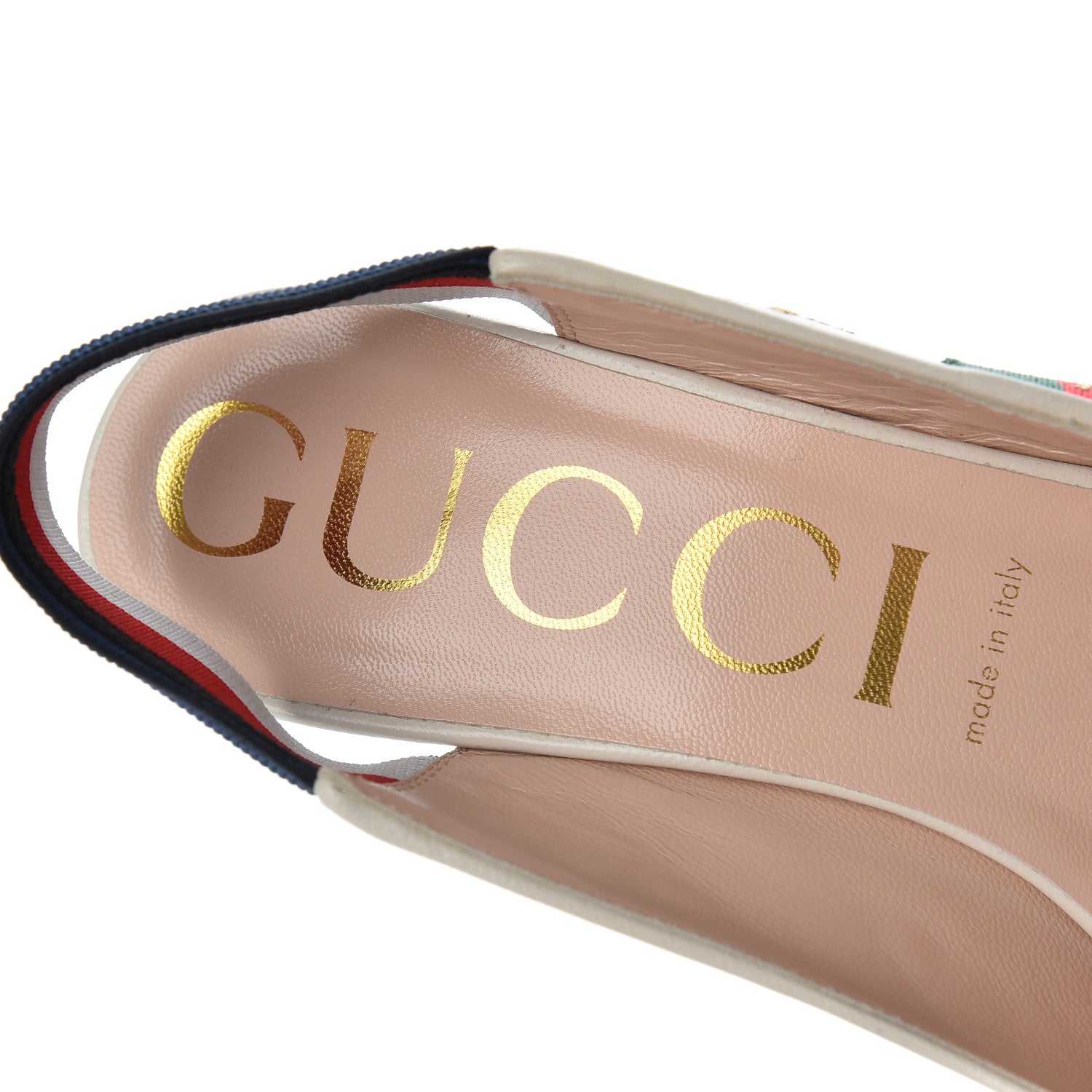 Gucci Malaga Kid Web Bee Star Embroidered Sylvie Mid Heel Slingback Pumps 39.5 White 6 of 9