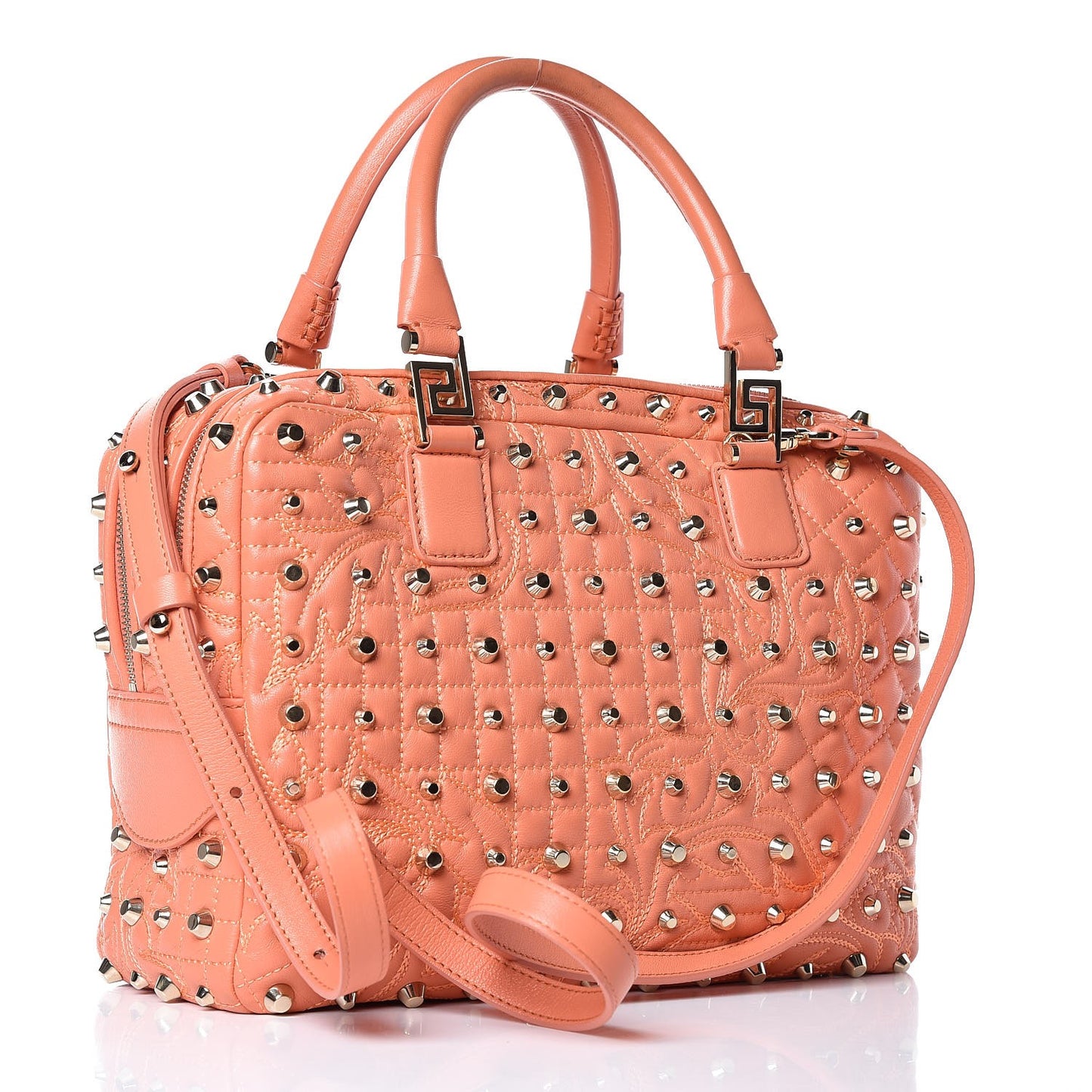 Nappa Barocco Quilted Studded Vanitas Demetra Salmon