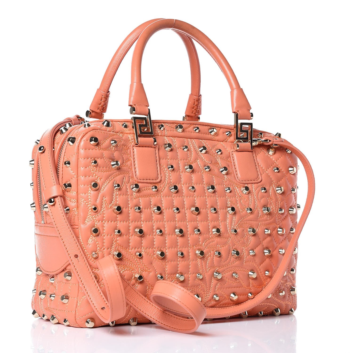 Versace Nappa Barocco Quilted Studded Vanitas Demetra Salmon 4 of 12