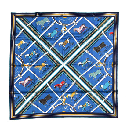 Hermes Silk Couvertures Et Tenues Double Face Scarf 90 Bleu Gold Black 1 of 5