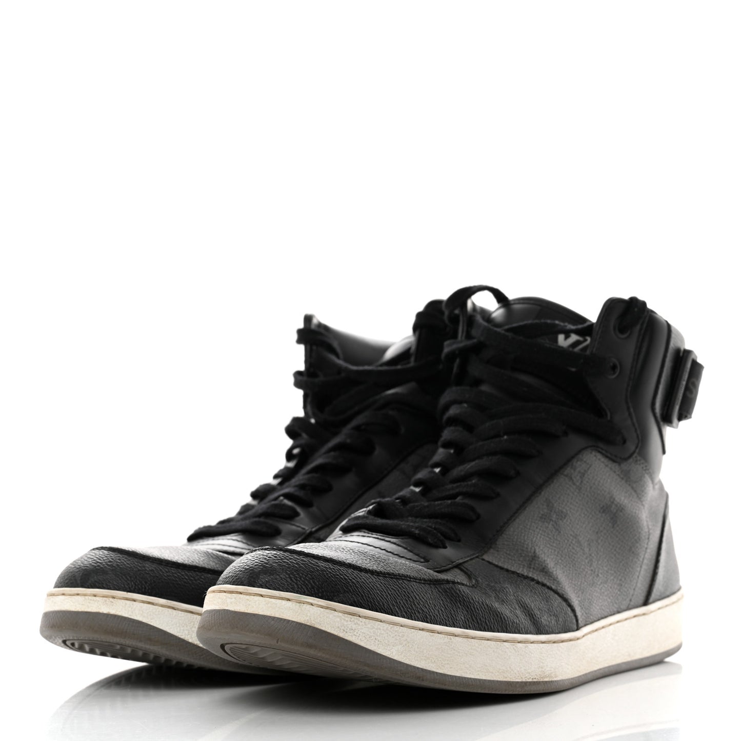 Calfskin Monogram Eclipse Mens Rivoli High Top Sneakers 12 Black Grey