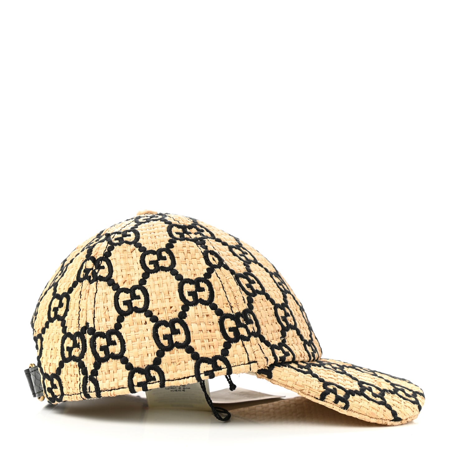 Raffia GG Monogram Elaphe Embroidered Aisha Baseball Hat L Ivory Black