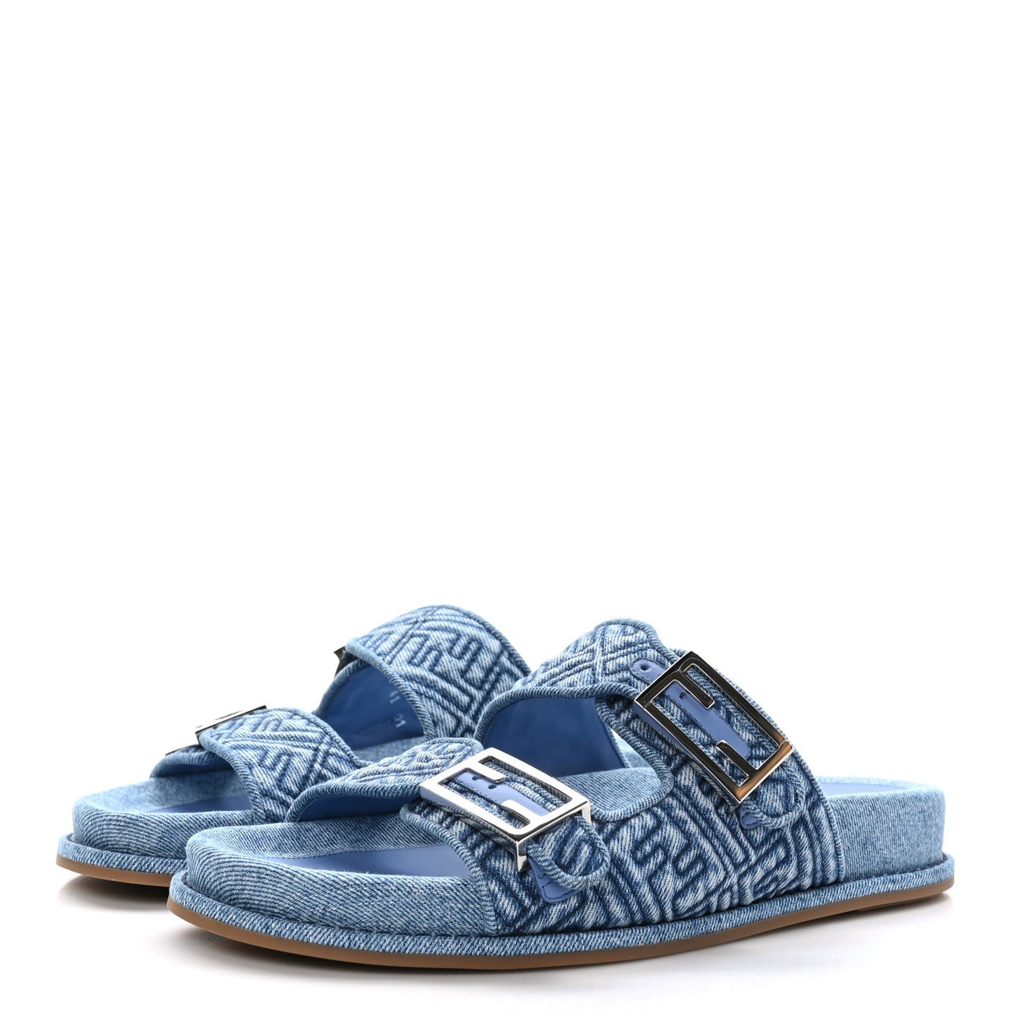 Denim FF Quilted Fendi Feel Buckled Slide Sandals 41 Blue