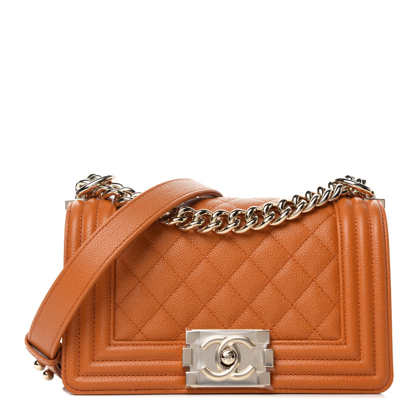 Caviar Quilted Small Boy Flap Light Brown