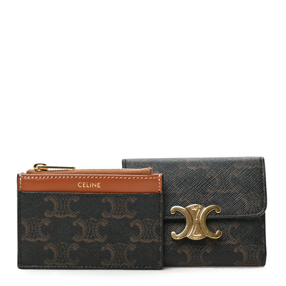 Celine Canvas Triomphe Compact Wallet Tan 1 of 8