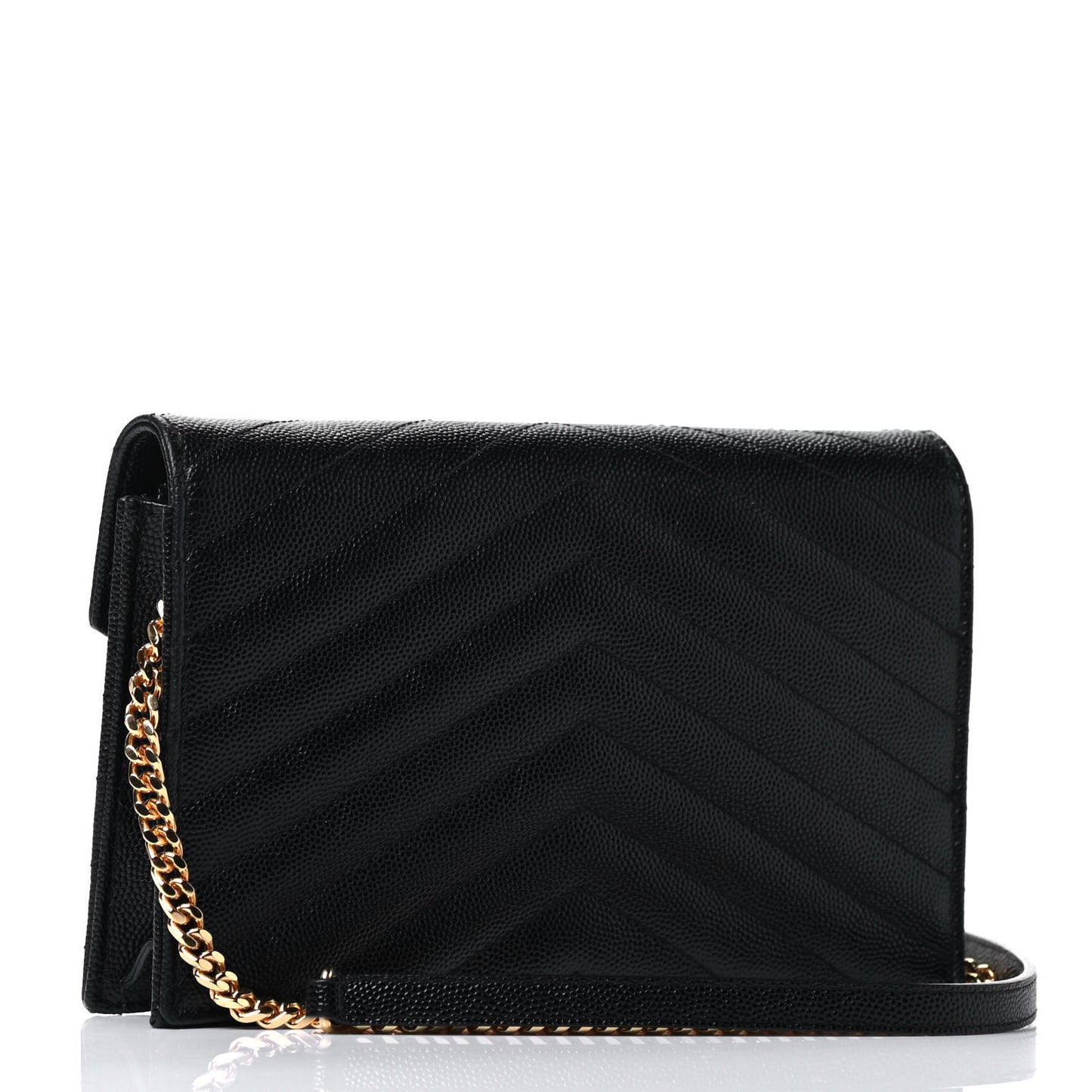 Grain De Poudre Matelasse Chevron Monogram Envelope Chain Wallet Black