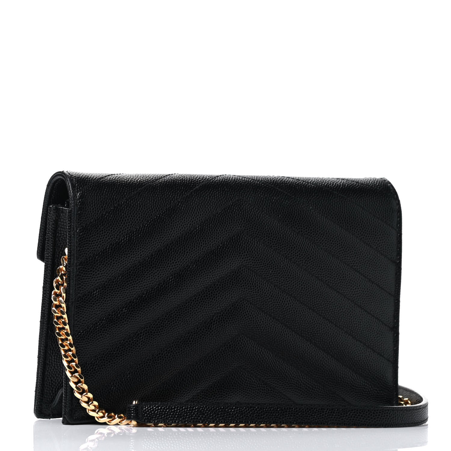 Saint Laurent Grain De Poudre Matelasse Chevron Monogram Envelope Chain Wallet Black 2 of 4