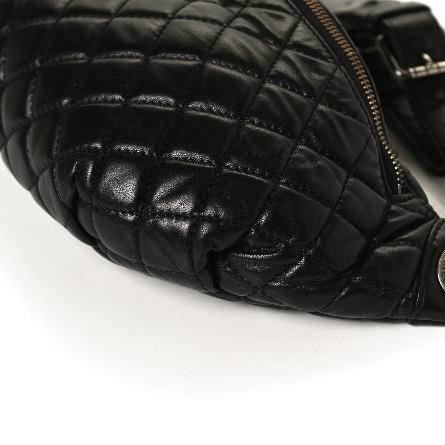 Lambskin Quilted Banane Waist Bag Fanny Pack Black