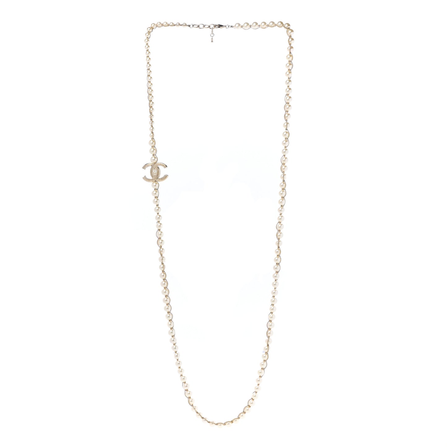 Graduated Pearl CC Long Necklace Gold