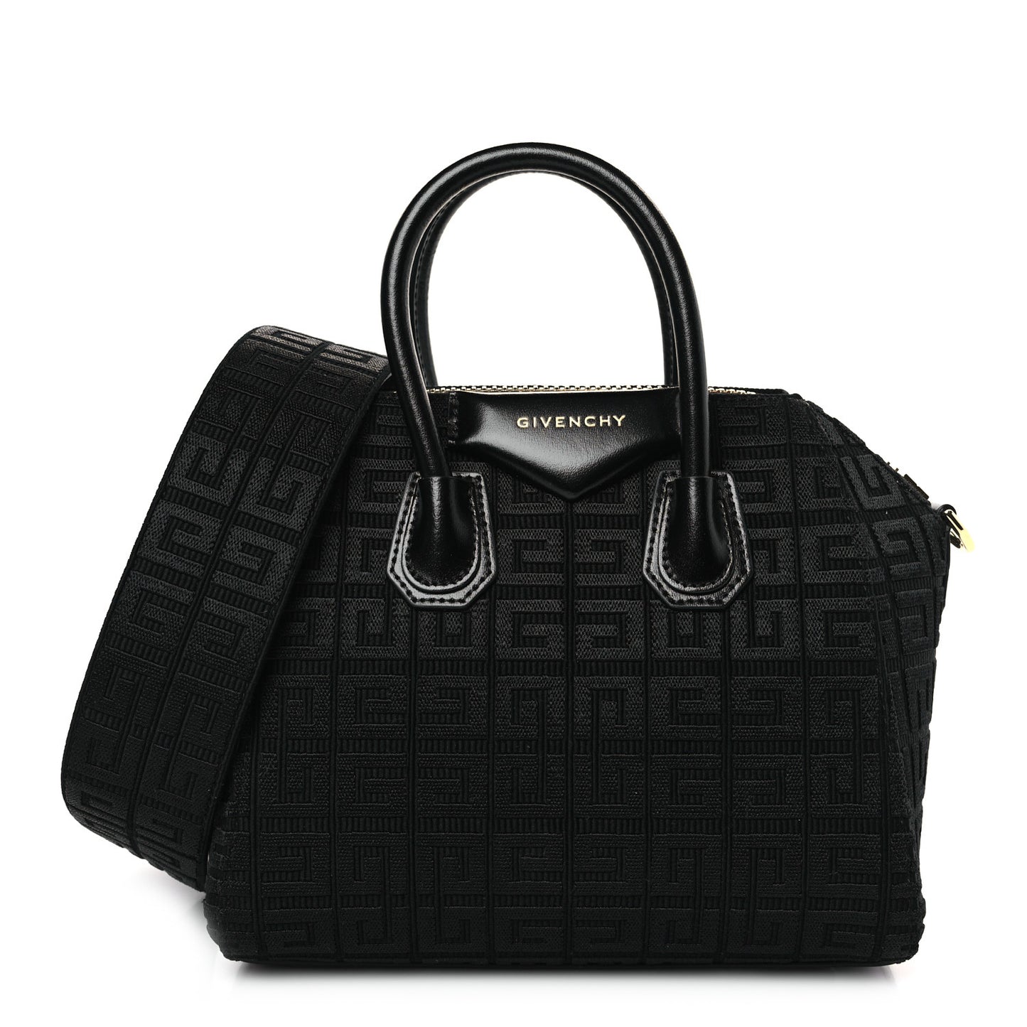 Embroidered Canvas Mini Antigona Shoulder Bag Black