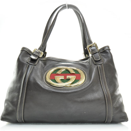 Gucci Leather Britt Tote Dark Brown 1 of 8