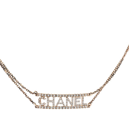 Chanel Metal Crystal Logo Choker Necklace Gold 1 of 4