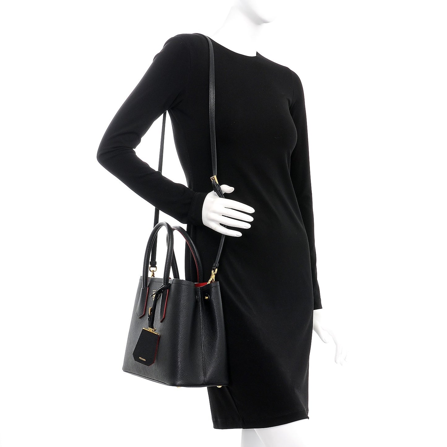 Saffiano Cuir Small Double Bag Black Fuoco