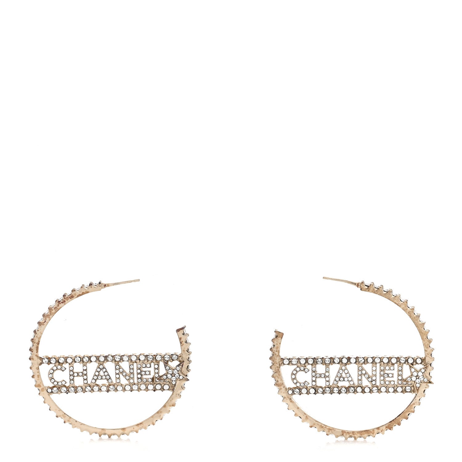Chanel Crystal Logo Hoop Earrings Gold 1 of 5