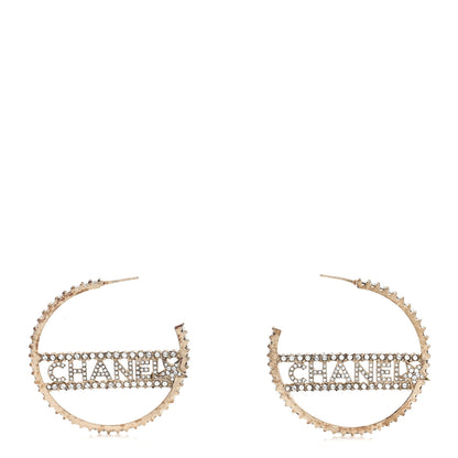 Chanel Crystal Logo Hoop Earrings Gold 1 of 5