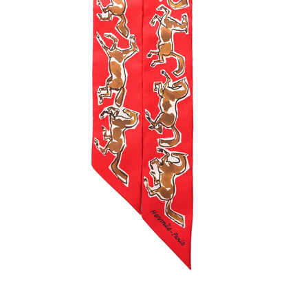 Hermes Silk Chevaux En Liberte Twilly Rouge Caramel White 2 of 4