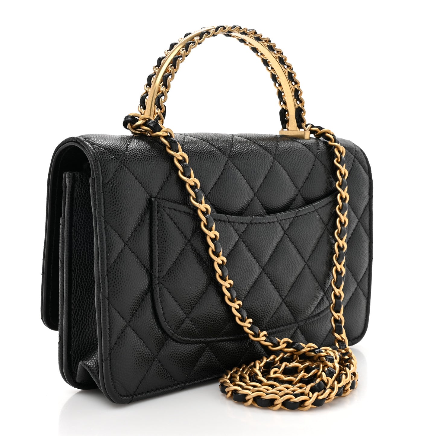 Shiny Caviar Quilted Pick Me Up Wallet On Chain WOC Black
