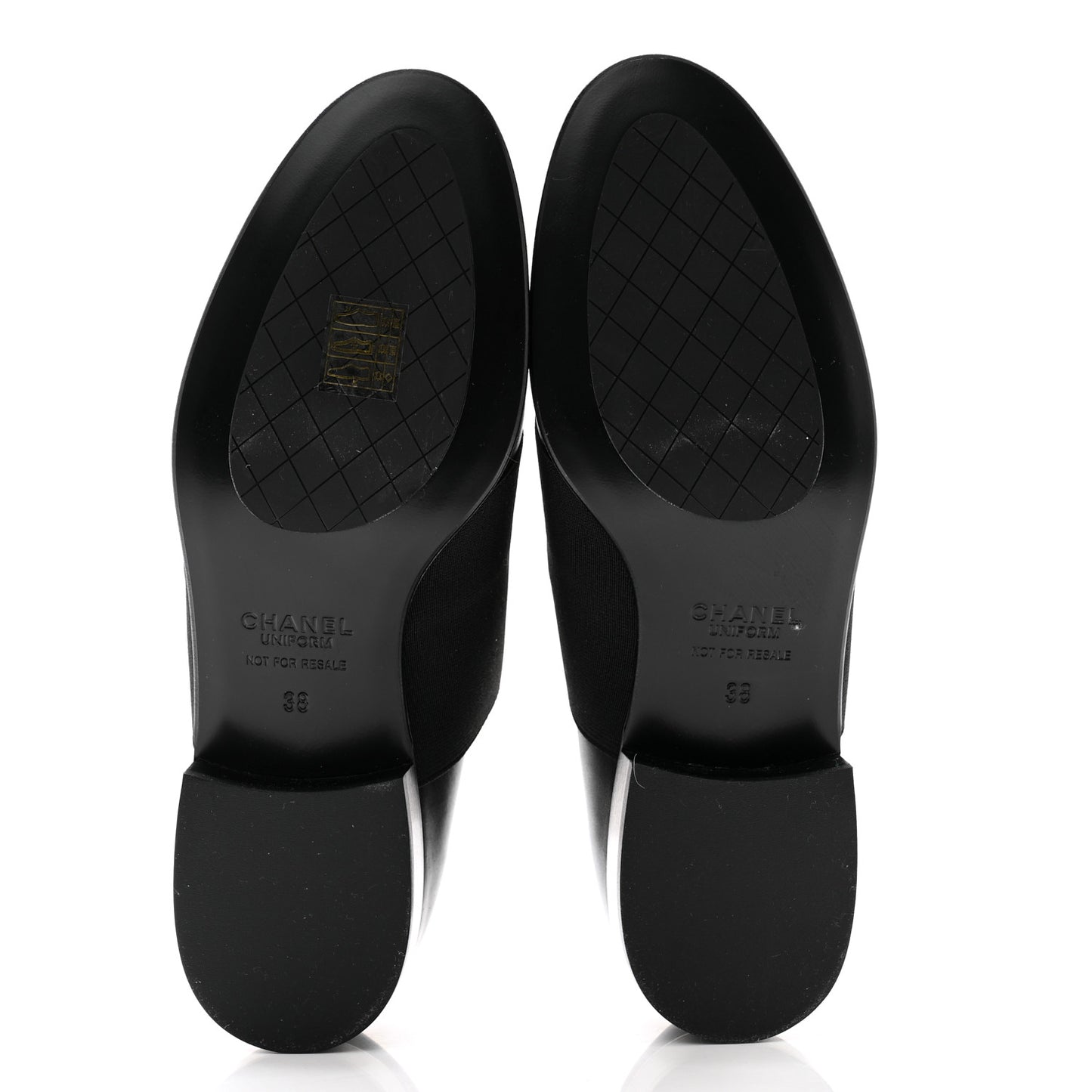Calfskin Elastic Lace Up Cap Toe CC Loafers 38 Black