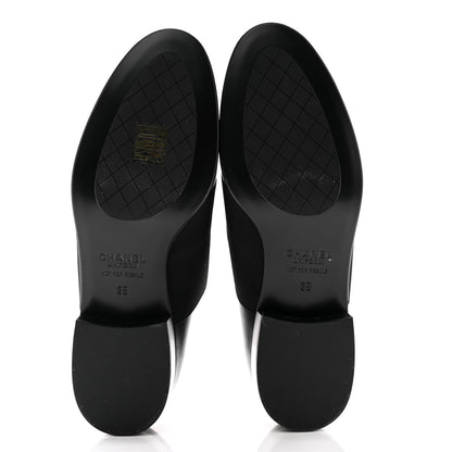 Chanel Calfskin Elastic Lace Up Cap Toe CC Loafers 38 Black 8 of 11