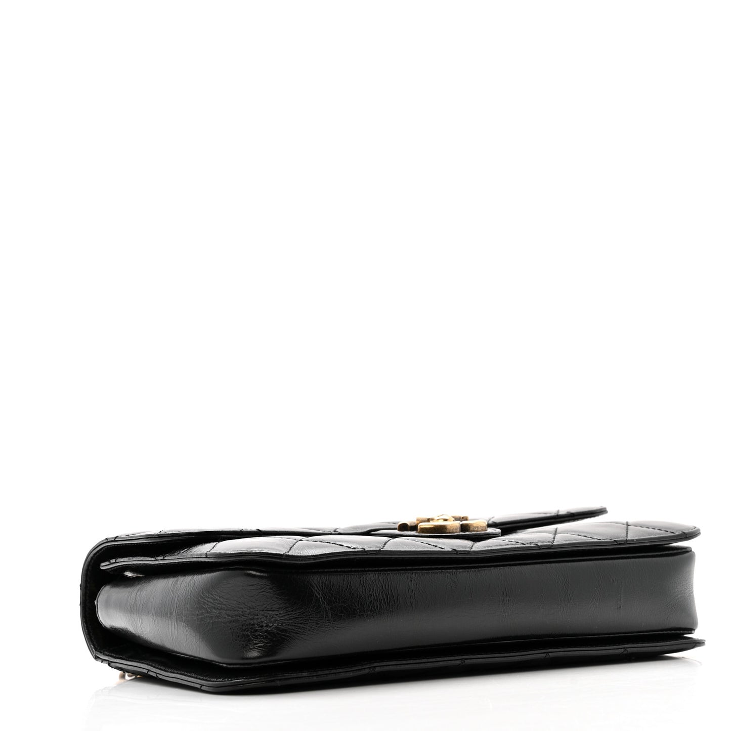 Glazed Calfskin Quilted Medium Perfect Edge Flap Black