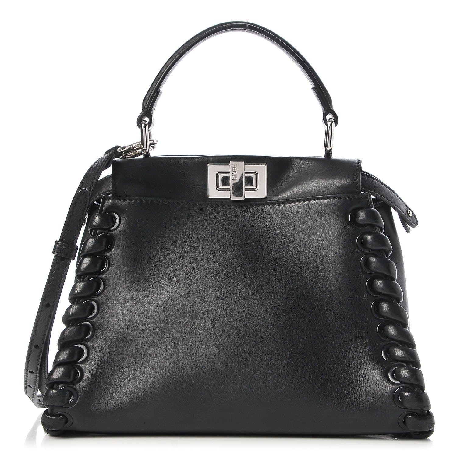 Fendi Nappa Lace Up Mini Peekaboo Iconic Satchel Black 1 of 7