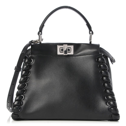 Fendi Nappa Lace Up Mini Peekaboo Iconic Satchel Black 1 of 7