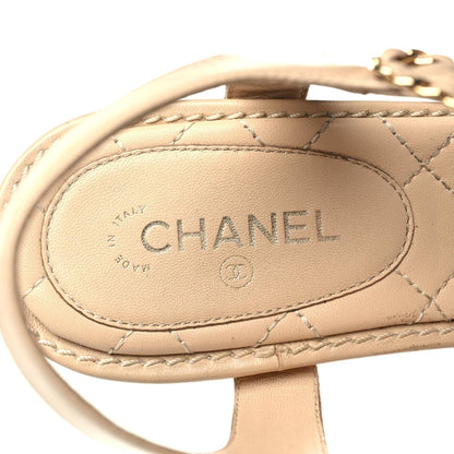 Chanel Lambskin Chain CC Logo Thong Sandals 38.5 Beige 6 of 10