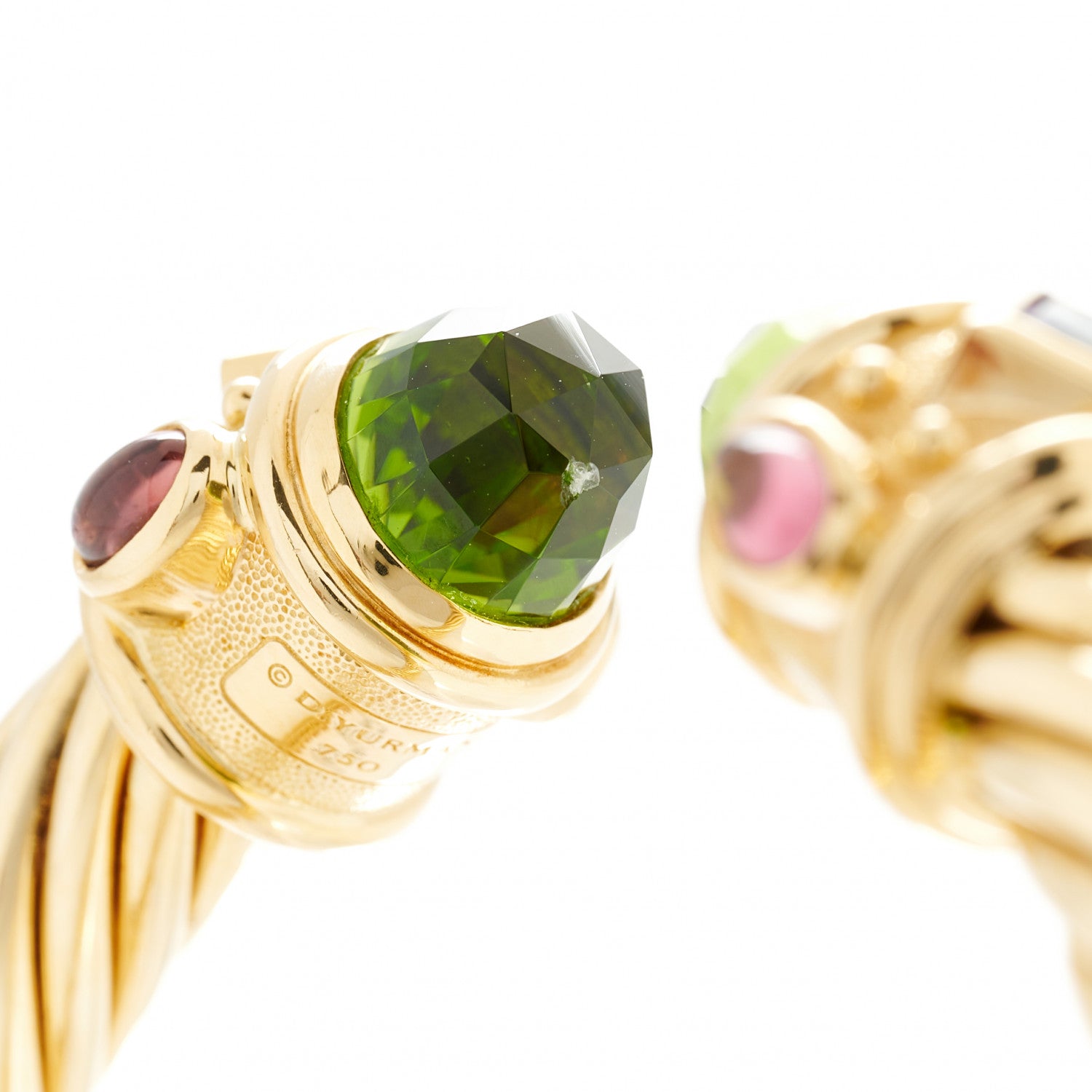David Yurman 18K Yellow Gold Peridot Tanzanite Pink Tourmaline 10mm Renaissance Cable Bracelet 6 of 6