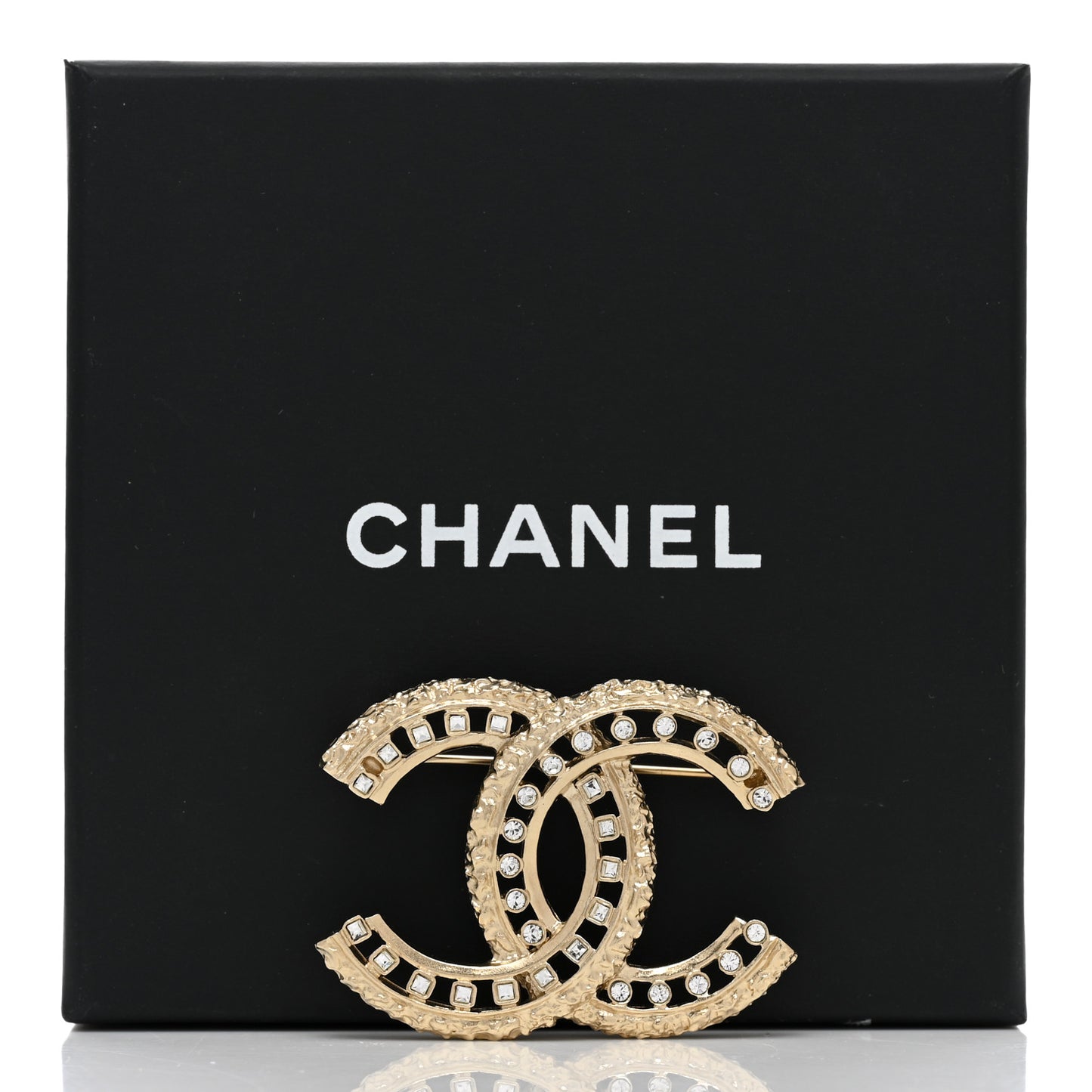 Metal Crystal CC Brooch Light Gold