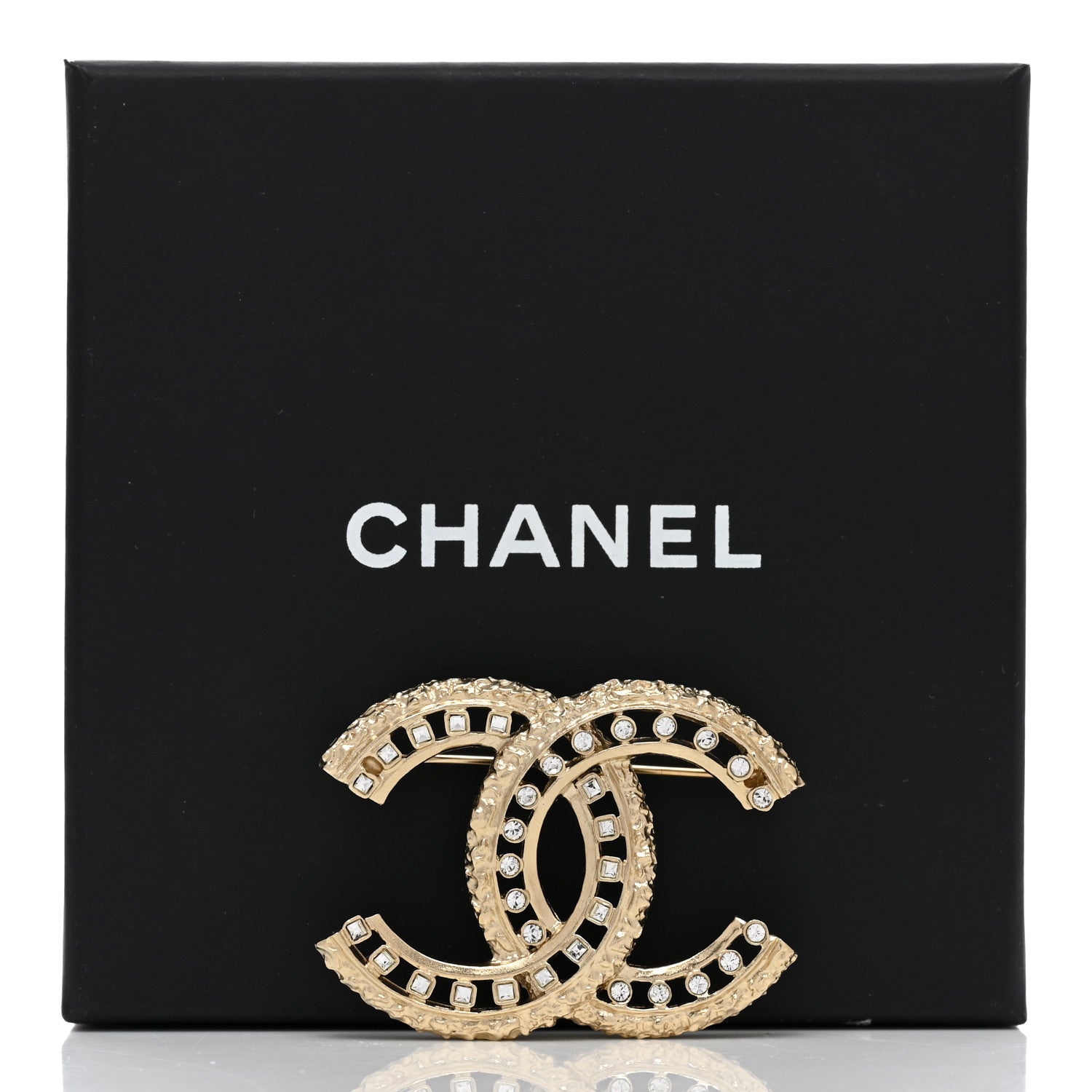 Chanel Metal Crystal CC Brooch Light Gold 5 of 5