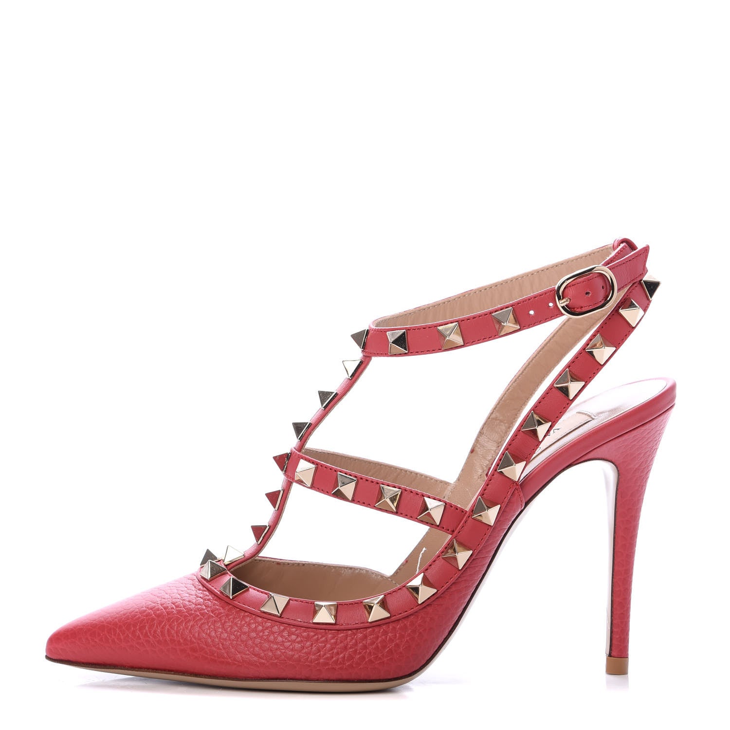 Valentino Garavani Pebbled Calfskin Rockstud Ankle Strap 100mm Pumps 35.5 Rock Pink 1 of 7