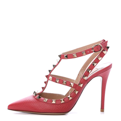Valentino Garavani Pebbled Calfskin Rockstud Ankle Strap 100mm Pumps 35.5 Rock Pink 1 of 7