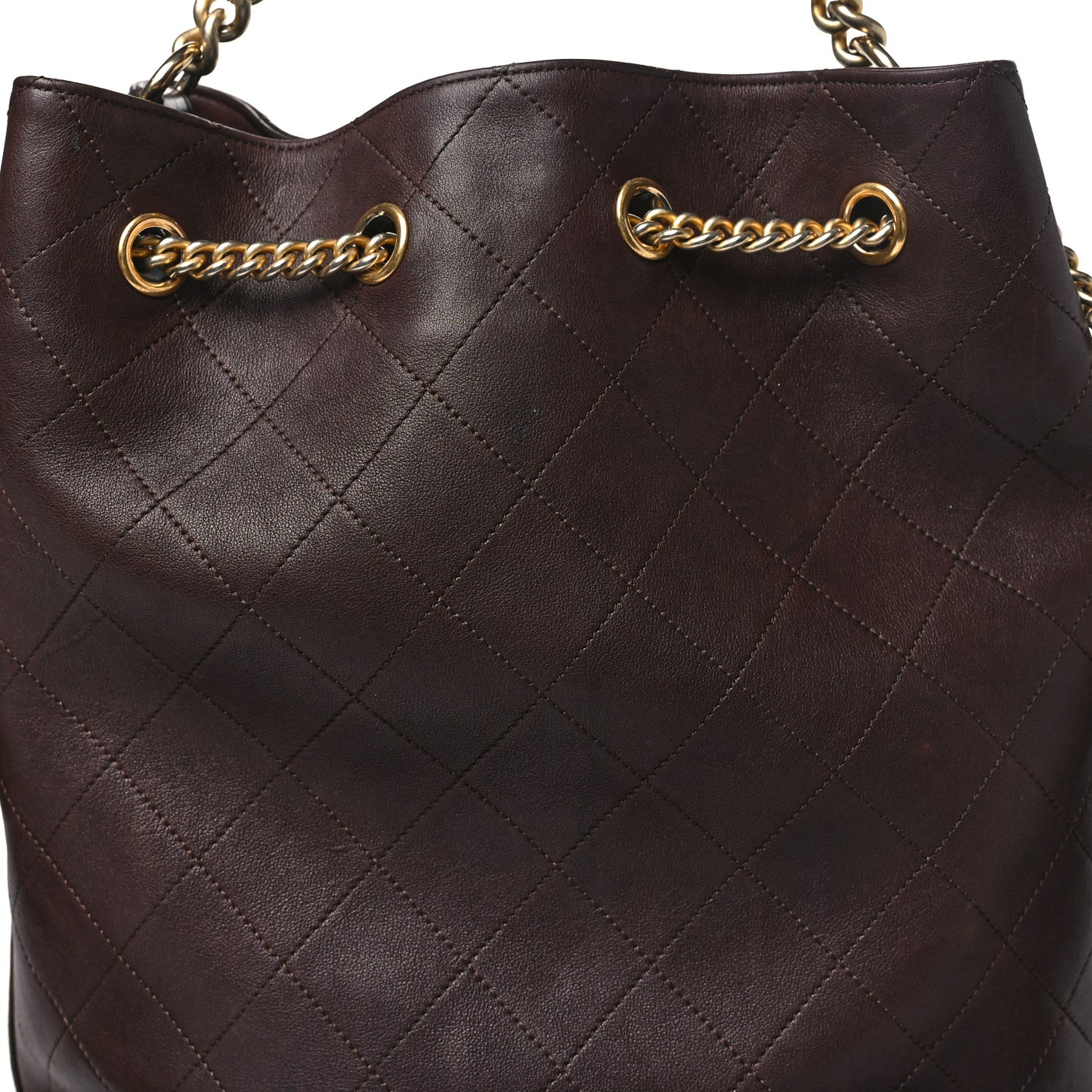 Calfskin Quilted Small On My Shoulder Drawstring Bag Brown