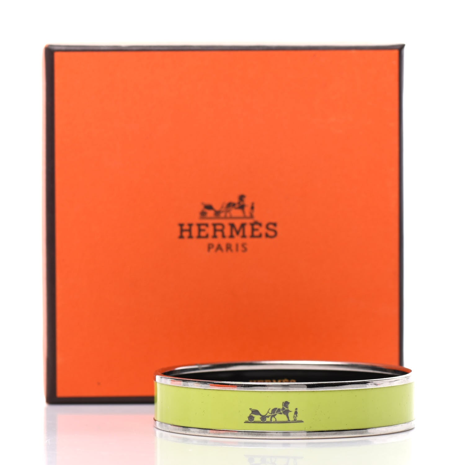 Hermes Enamel Printed Medium Caleche Bracelet 62 Lime 6 of 6
