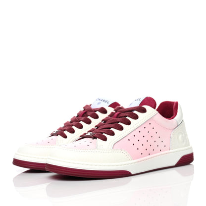 Chanel Grained Calfskin Fabric Womens Logo Sneakers 36.5 White Dark Purple 2 of 10
