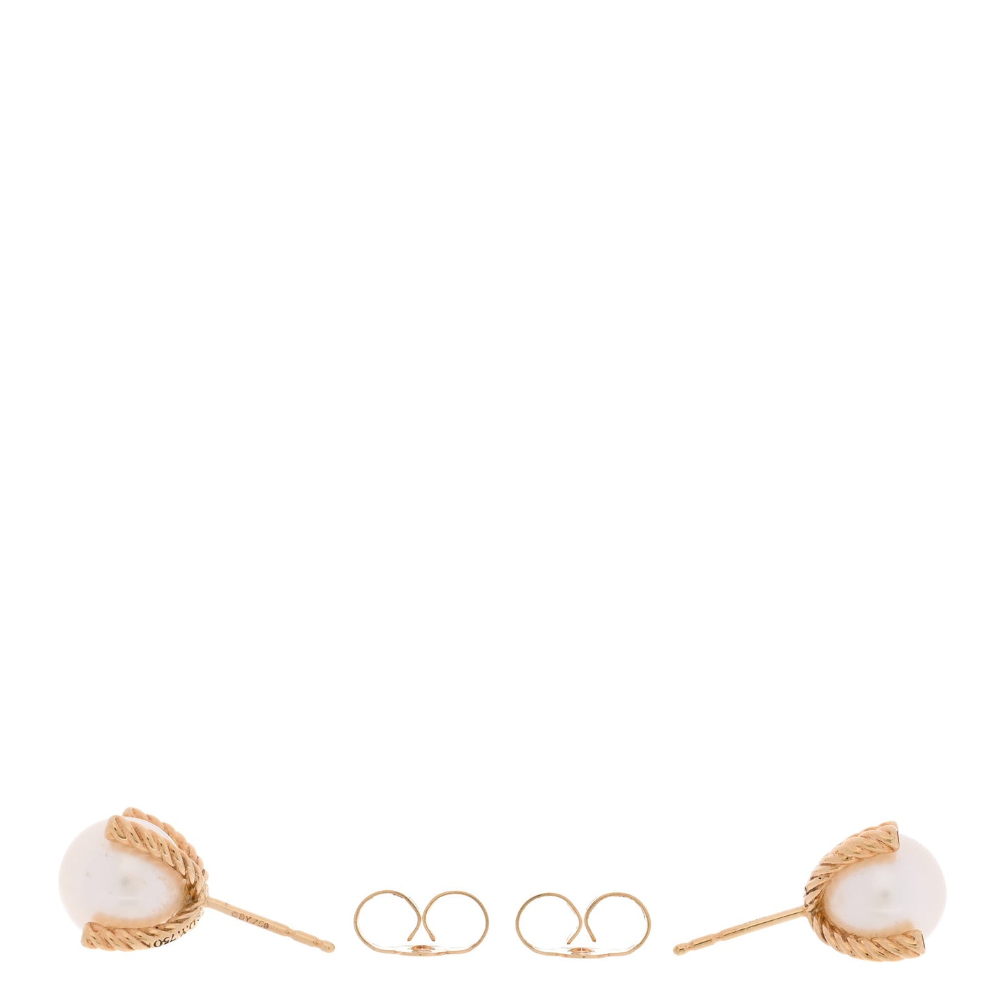 18K Yellow Gold Diamond Pearl Cable Stud Earrings