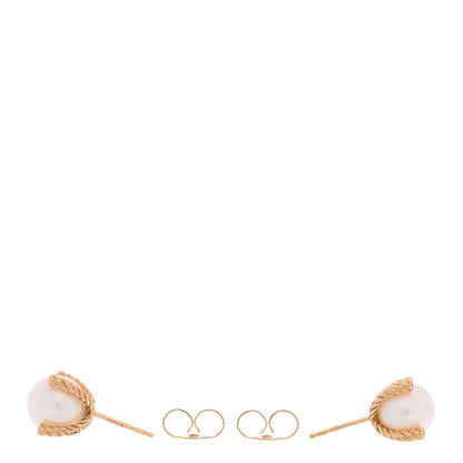 David Yurman 18K Yellow Gold Diamond Pearl Cable Stud Earrings 4 of 4