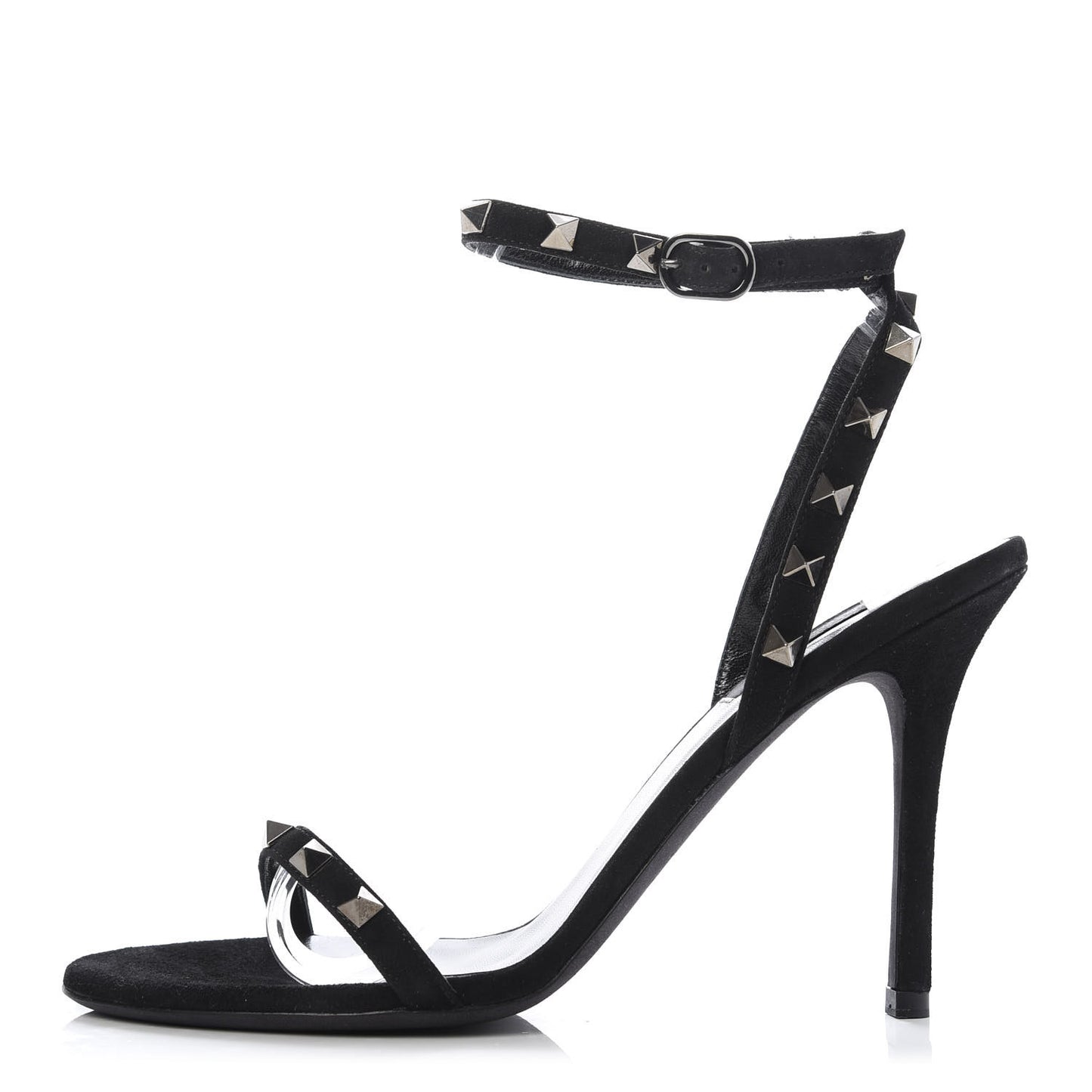 Suede Rockstud Ankle Strap 100mm Sandals 39.5 Black