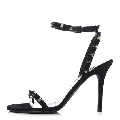Valentino Garavani Suede Rockstud Ankle Strap 100mm Sandals 39.5 Black 1 of 9